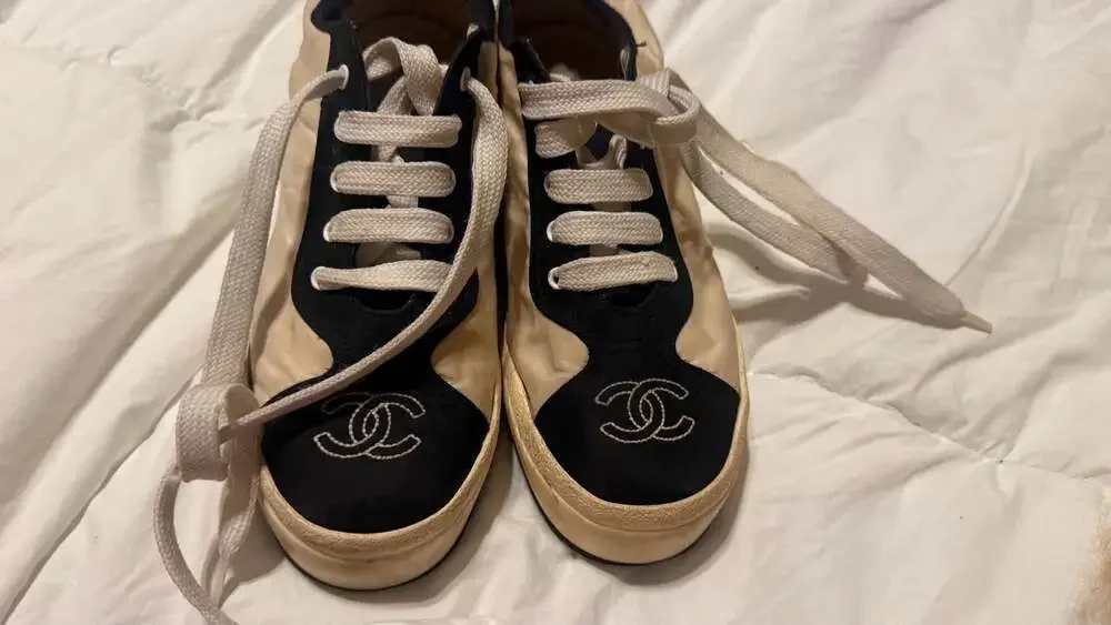 Chanel Vintage Nylon Platform Sneakers with Interlocking CC Logo